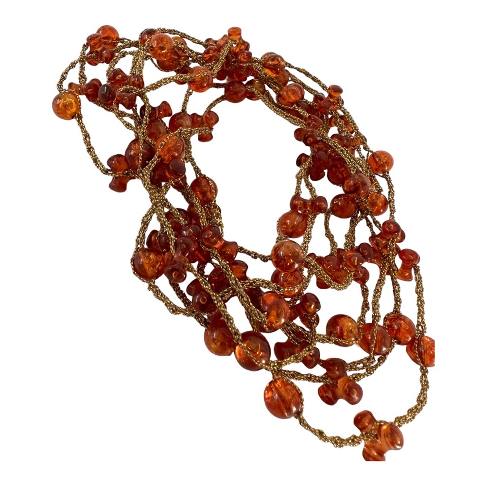 Vintage amber plastic beaded long necklace 96” boho festival jewelry